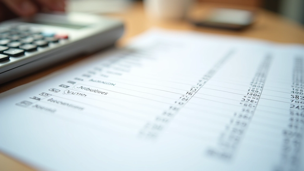 Balance sheet document with columns showing assets, liabilities and equity sections highlighted in different colors